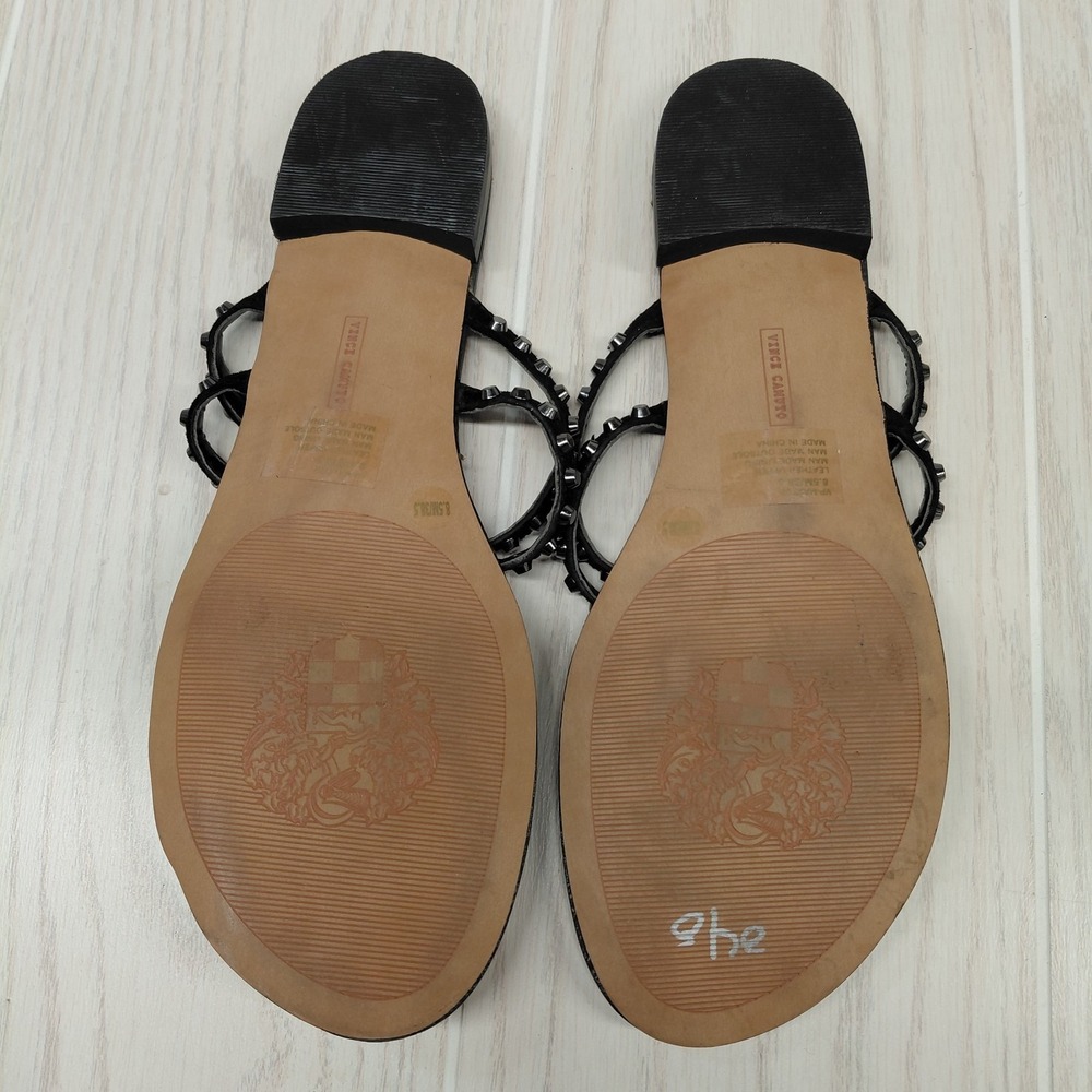 Vince Camuto Rhinestone Studed Sz 8.5 Black Patent Flip Flop Flat Sandal Silver - Picture 4 of 6